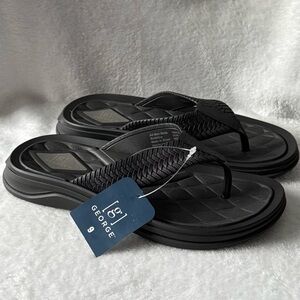 George Men's Black Sandals New Size 9 Flip Flops Flexible Mid Sole Arch Support